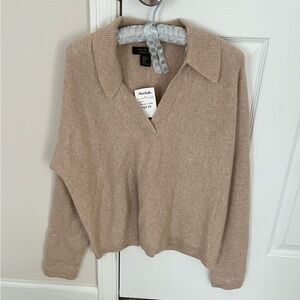 Tahari Women's 100% Cashmere V-Neck Tan Sweater XL NWT!